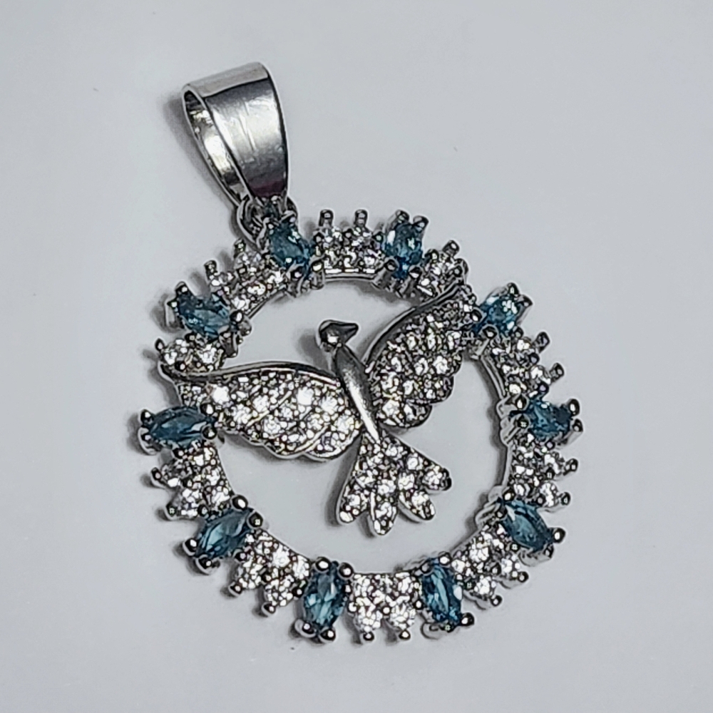 Blue Topaz DOVE Sterling Silver Pendant 1.25" NEW - Picture 5 of 8